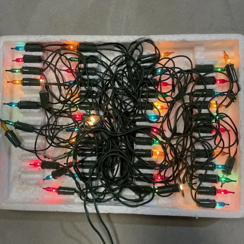 2 Vintage GE 50 Merry Midget Straight Line Christmas Lights in Box ~ 95% Working